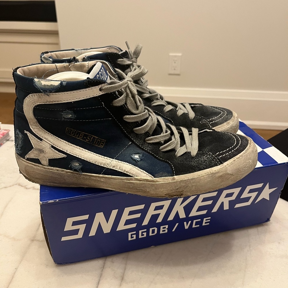 Golden goose high top mens sneaker size 44 blue/grey excellent condition - Picture 2 of 9